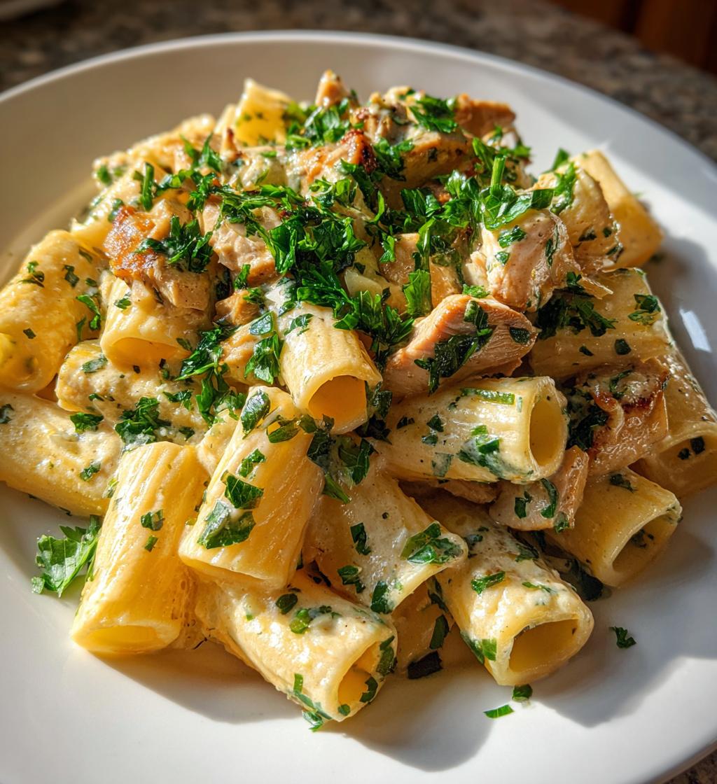 creamy garlic butter chicken rigatoni recipe