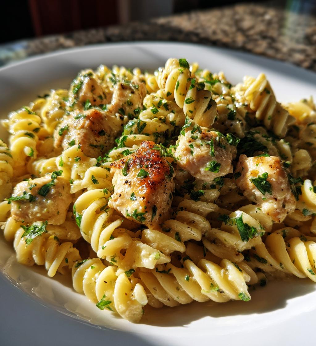 creamy garlic butter chicken rotini parmesan