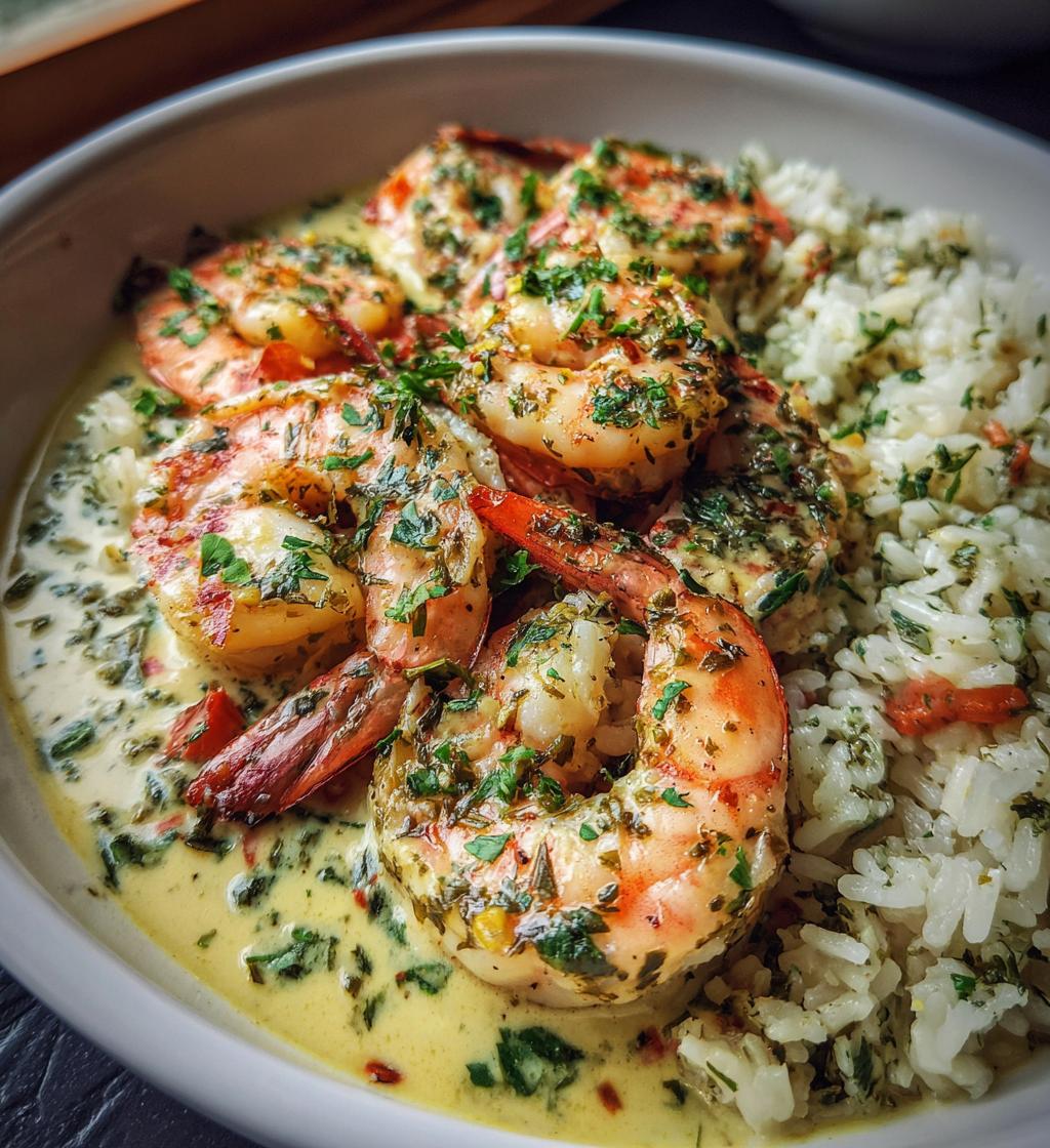creamy garlic butter shrimp bowl with herb rice - detail 1