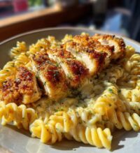 creamy garlic parmesan chicken and cheesy twisted pasta recipe