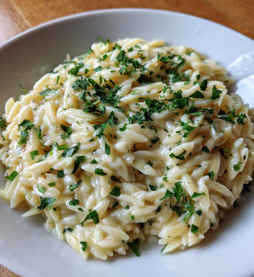 creamy garlic parmesan orzo - detail 1