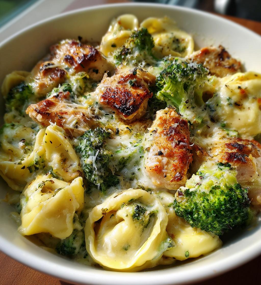 creamy garlic parmesan tortellini with chicken and broccoli - detail 1