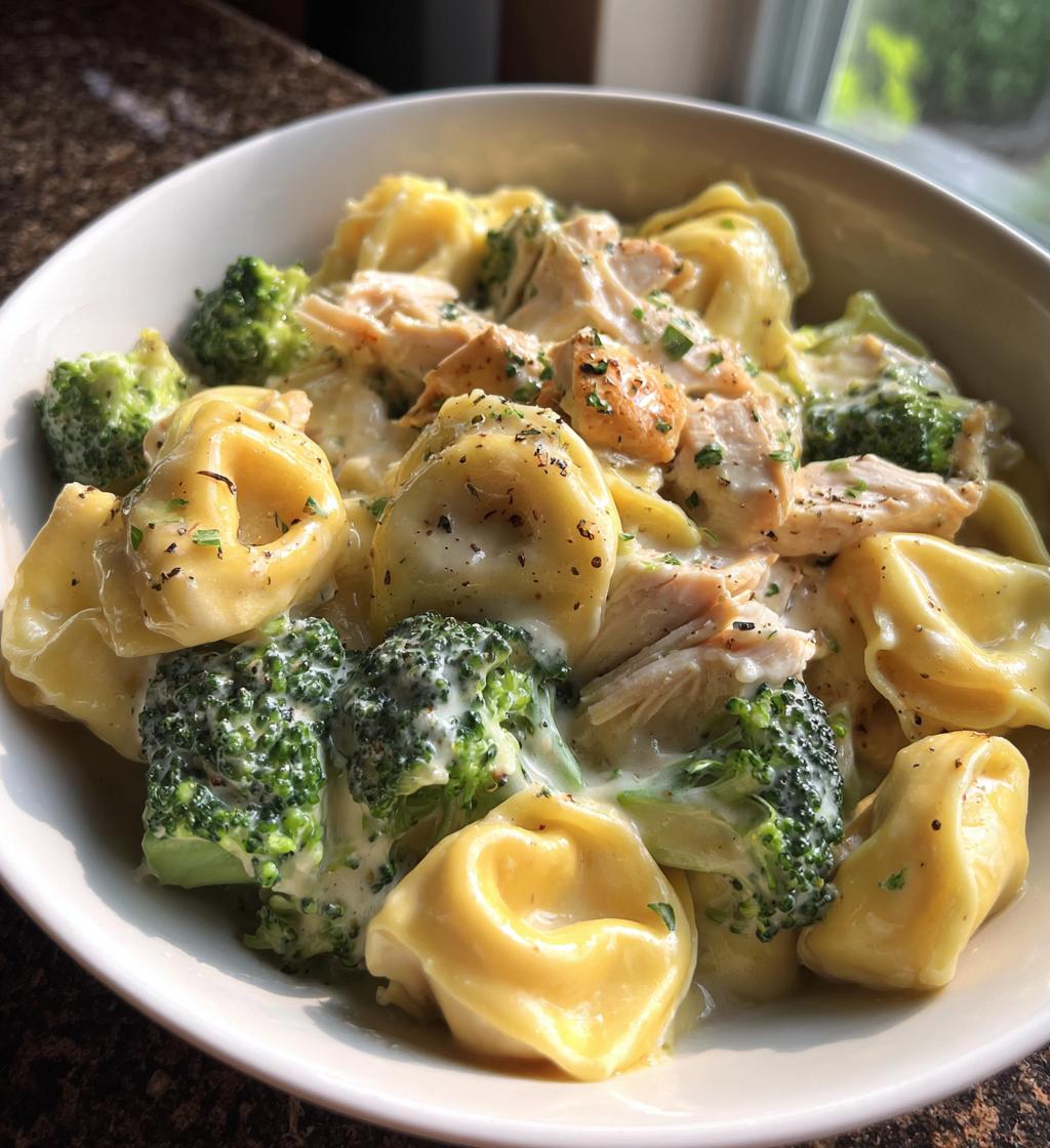 creamy garlic parmesan tortellini with chicken and broccoli