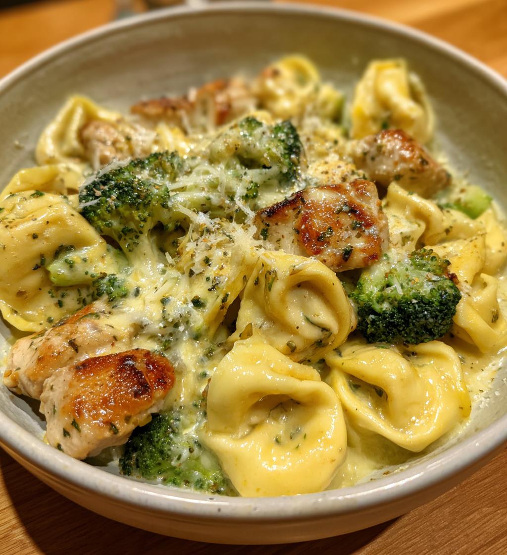 creamy garlic parmesan tortellini with chicken and broccoli