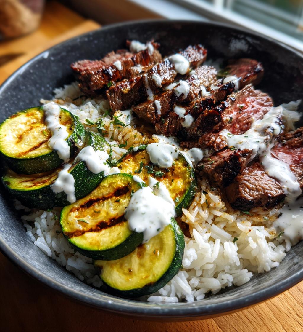 creamy grilled steak bowl recipe with zucchini