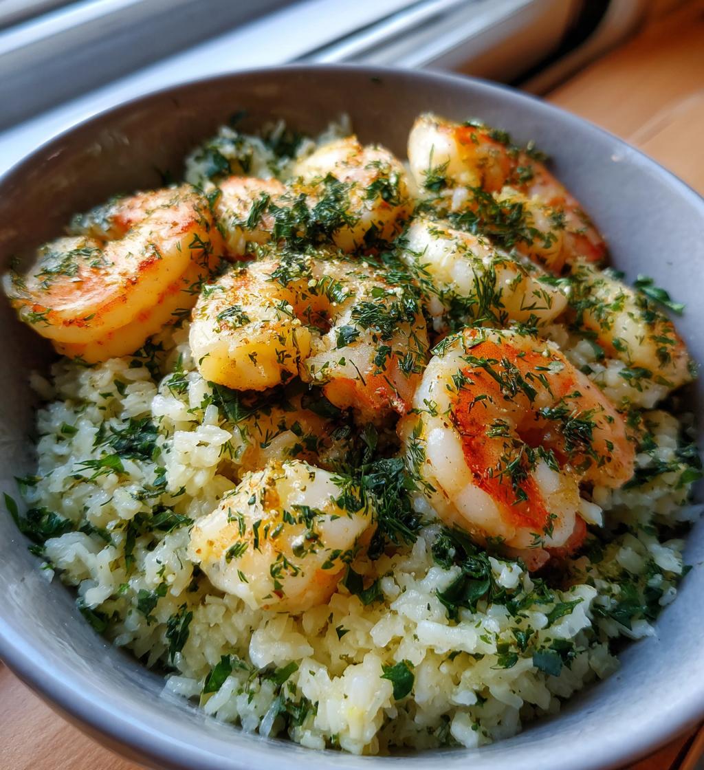 creamy herb rice with garlic butter shrimp bowl - detail 1