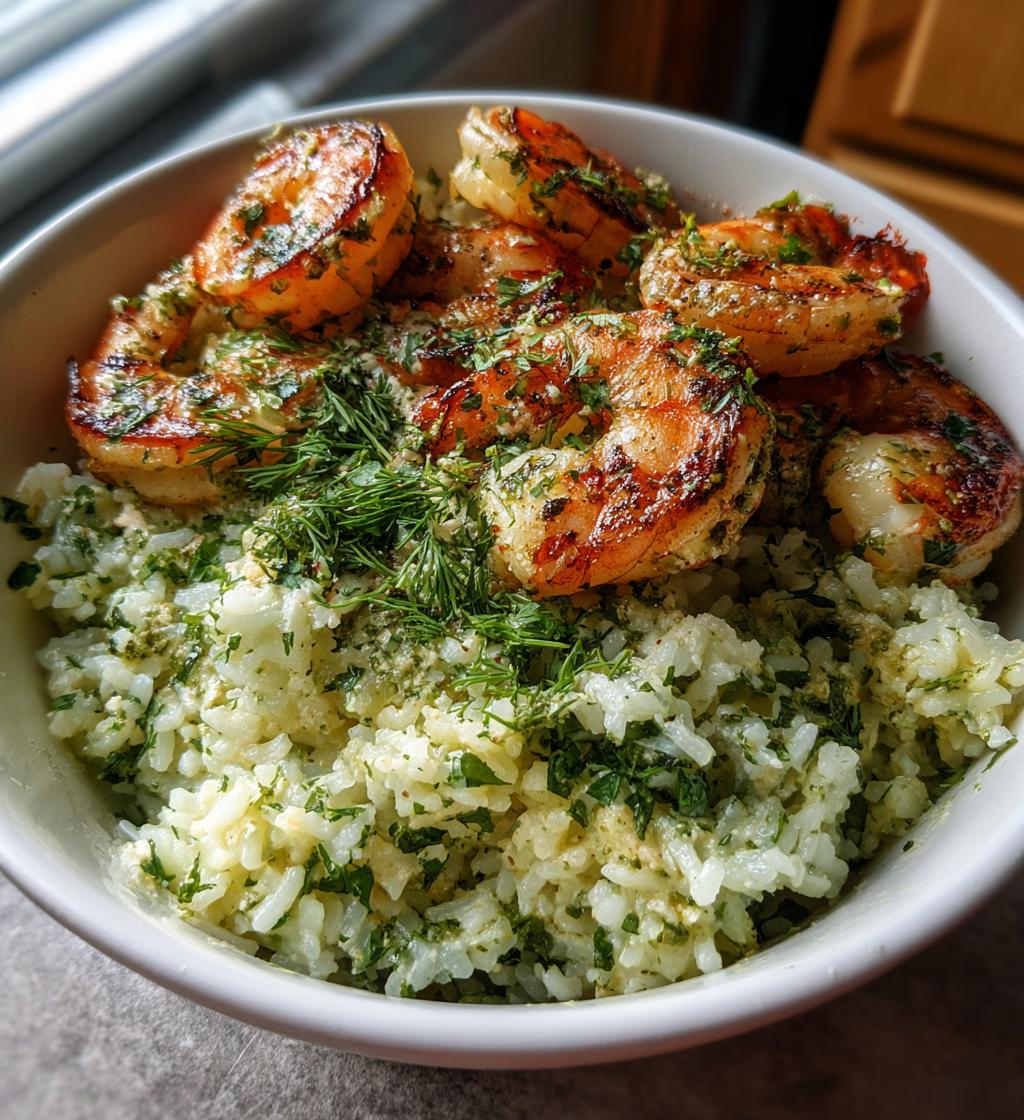 creamy herb rice with garlic butter shrimp bowl