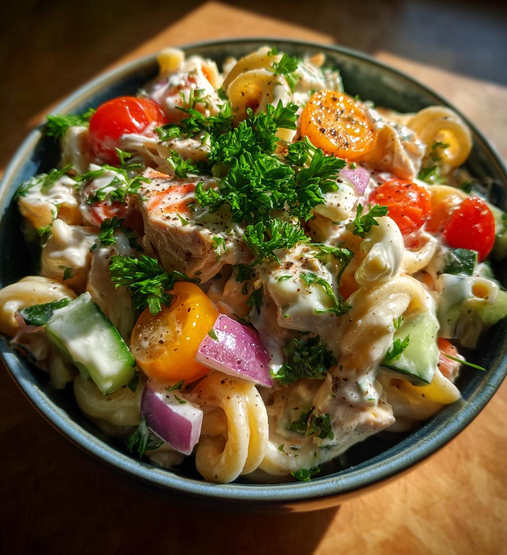 creamy high protein pasta salad - detail 1