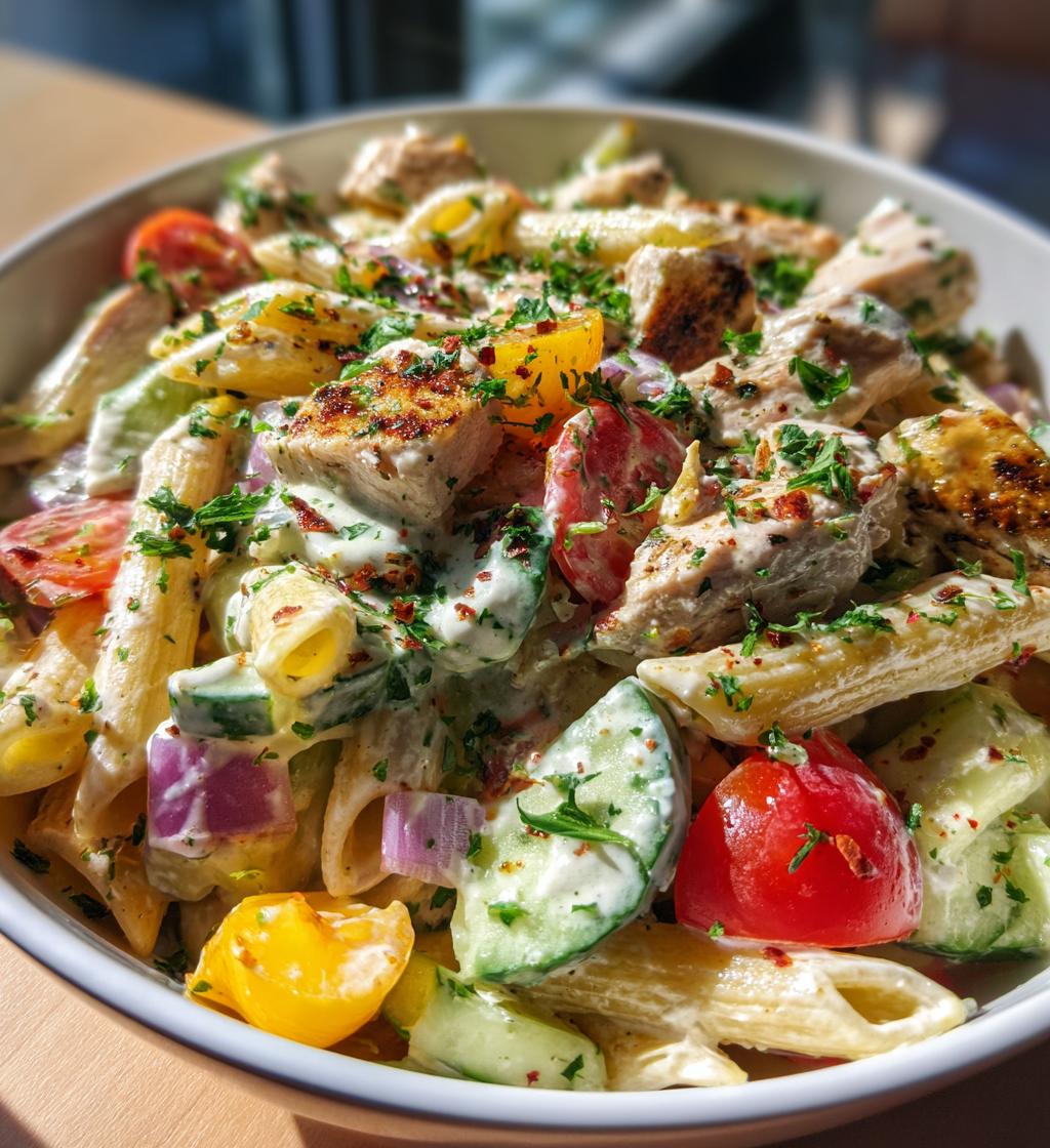 creamy high protein pasta salad