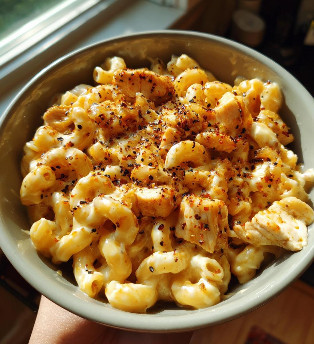 creamy honey pepper chicken mac and cheese delight