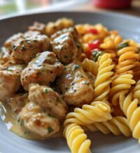 creamy jalapeno garlic chicken bites with twisted cheddar cajun pasta
