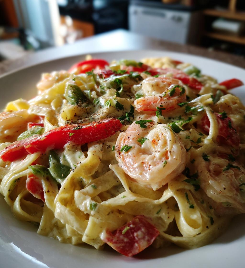 creamy jamaican shrimp rasta pasta - detail 1