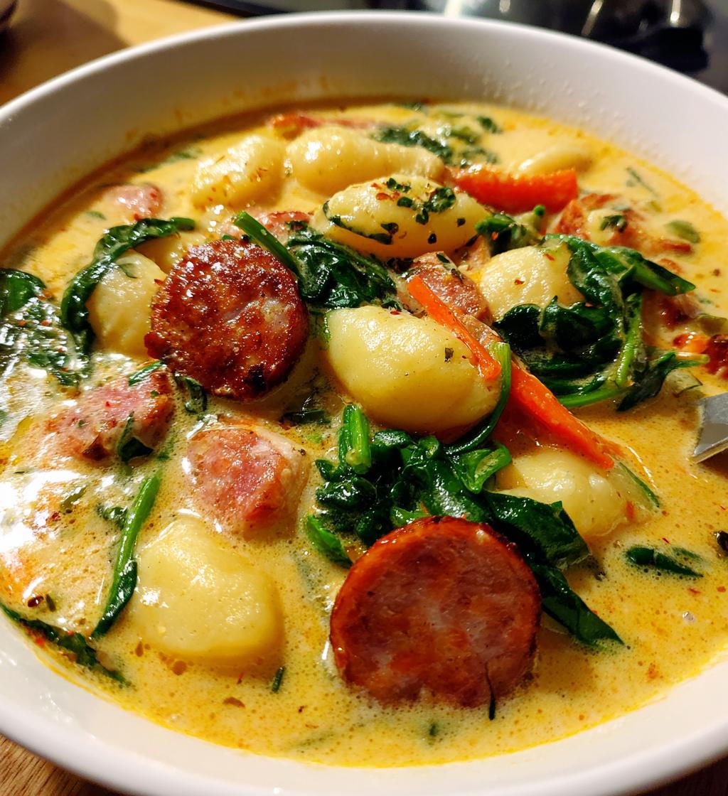 creamy kielbasa gnocchi soup - detail 1