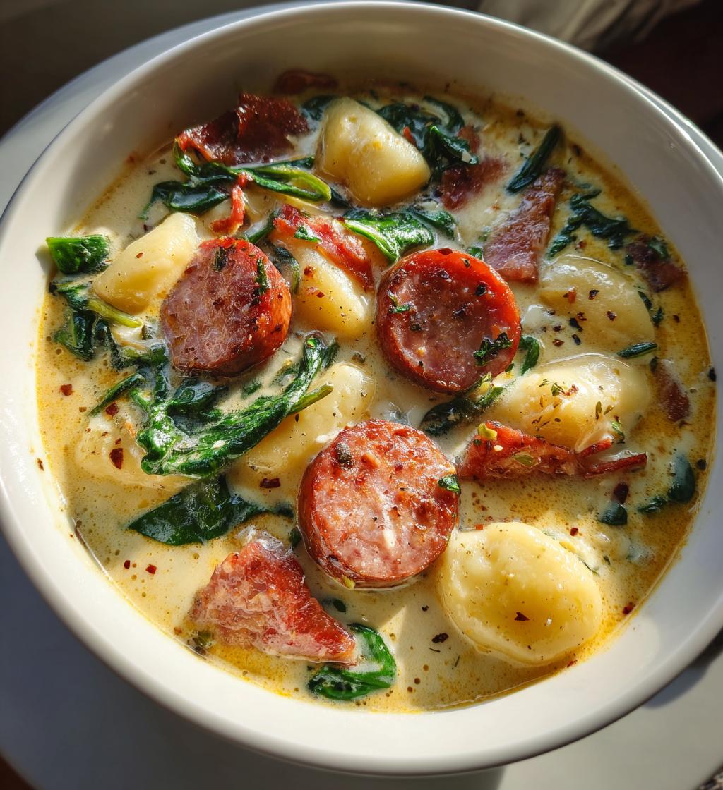creamy kielbasa gnocchi soup