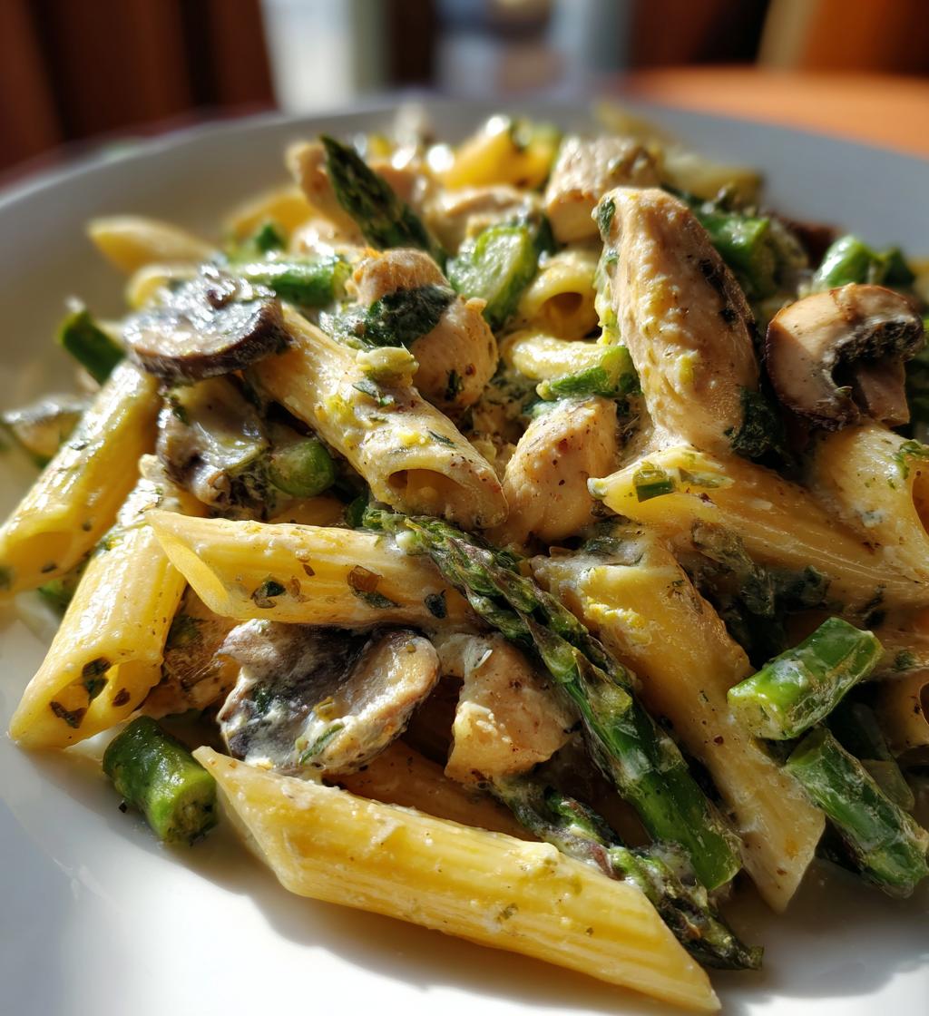 creamy mushroom asparagus chicken penne