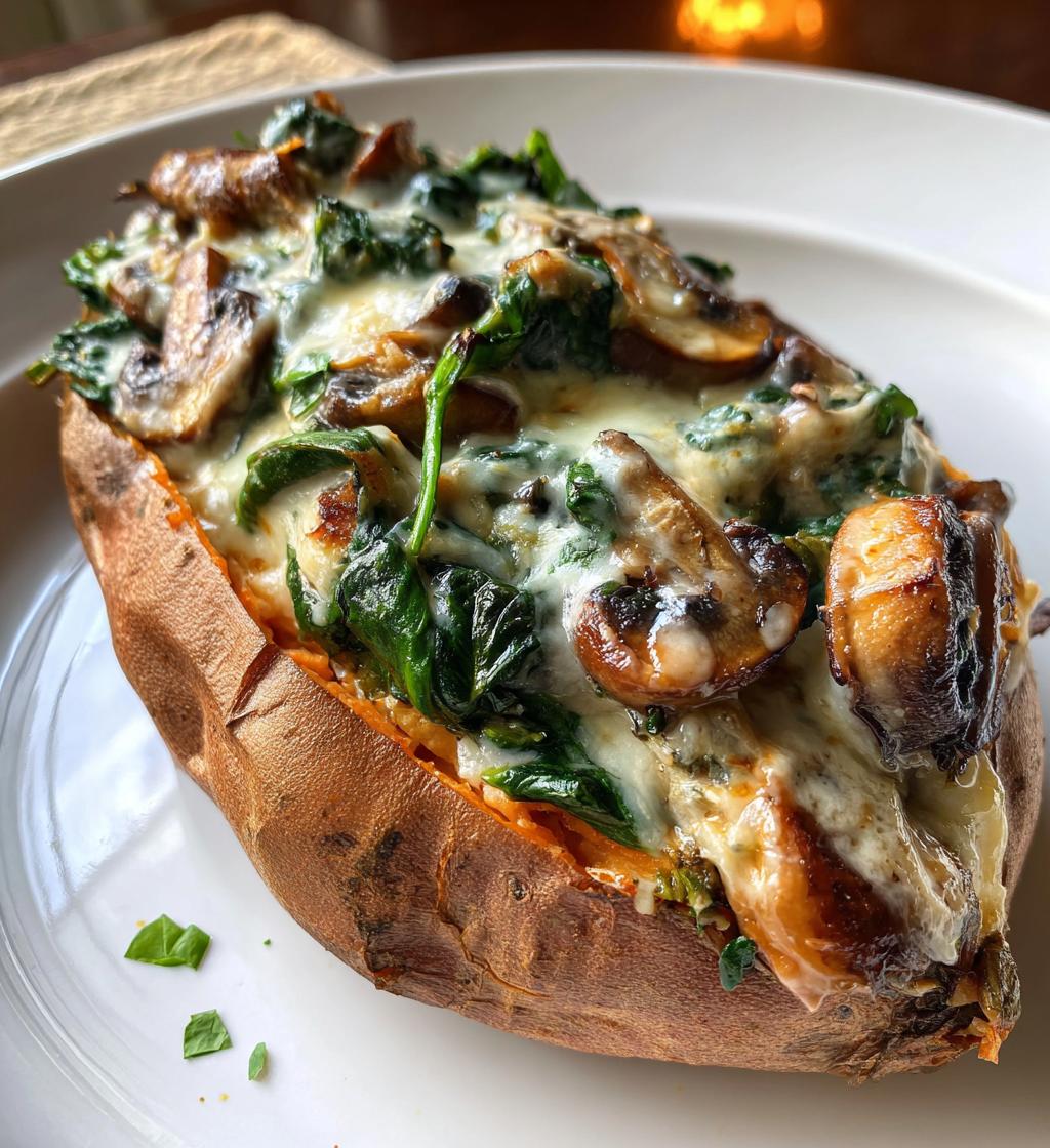 creamy mushroom spinach stuffed sweet potatoes - detail 1