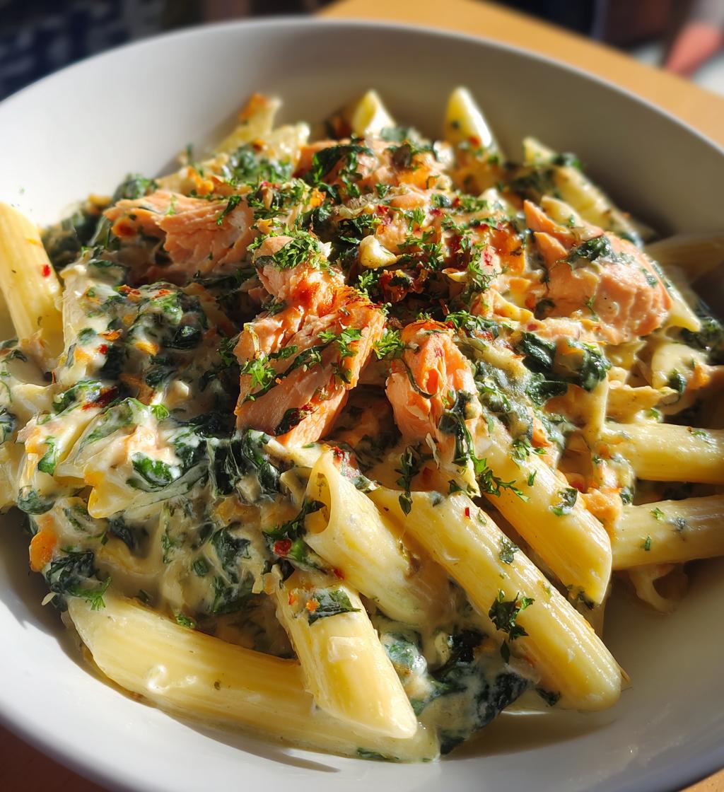 creamy salmon and spinach pasta