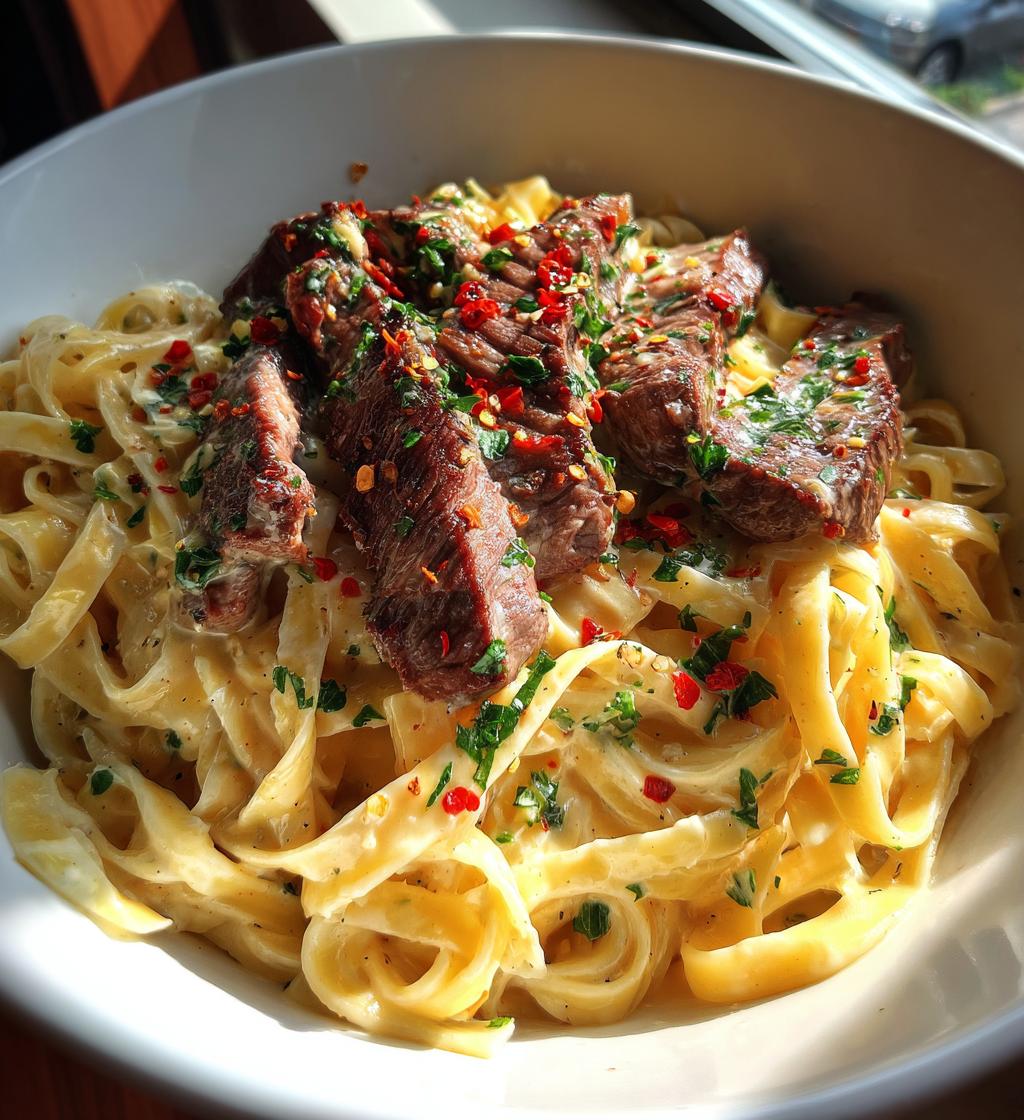 creamy spicy garlic butter steak and pasta recipe