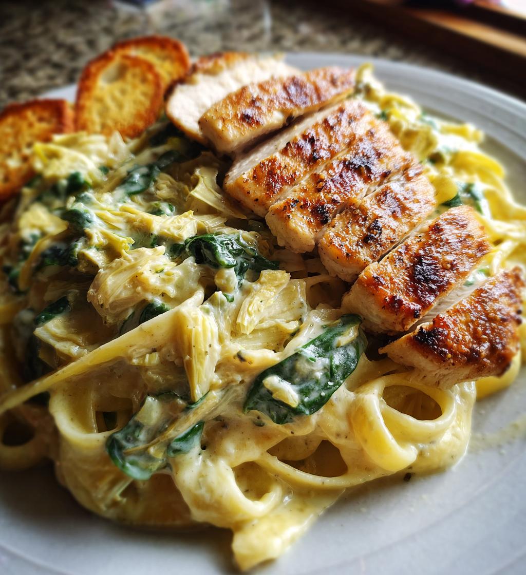 creamy spinach artichoke greek chicken alfredo recipe - detail 1
