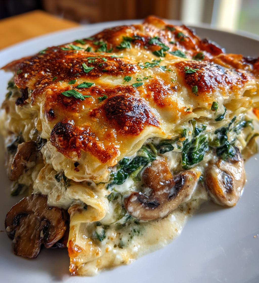 creamy spinach mushroom lasagna - detail 1