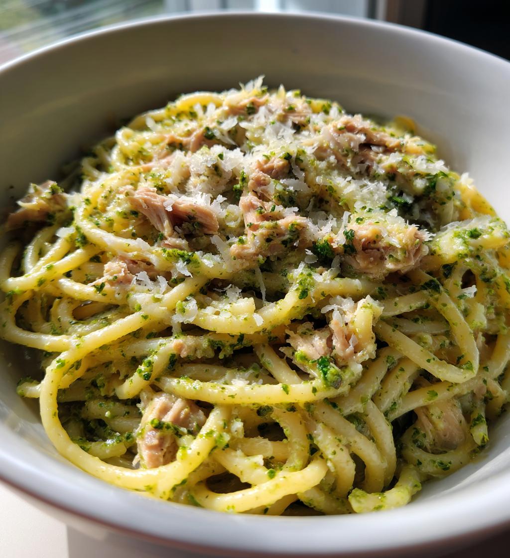 creamy tuna pesto pasta - detail 1