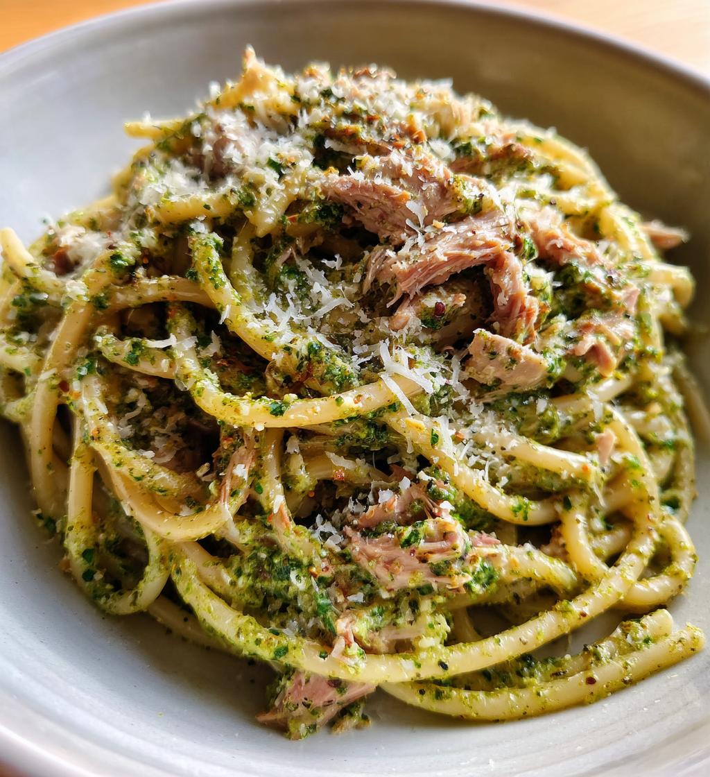 creamy tuna pesto pasta