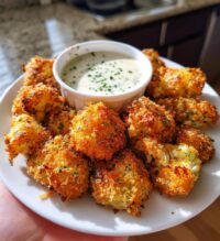 crispy baked cauliflower bites with garlic sauce
