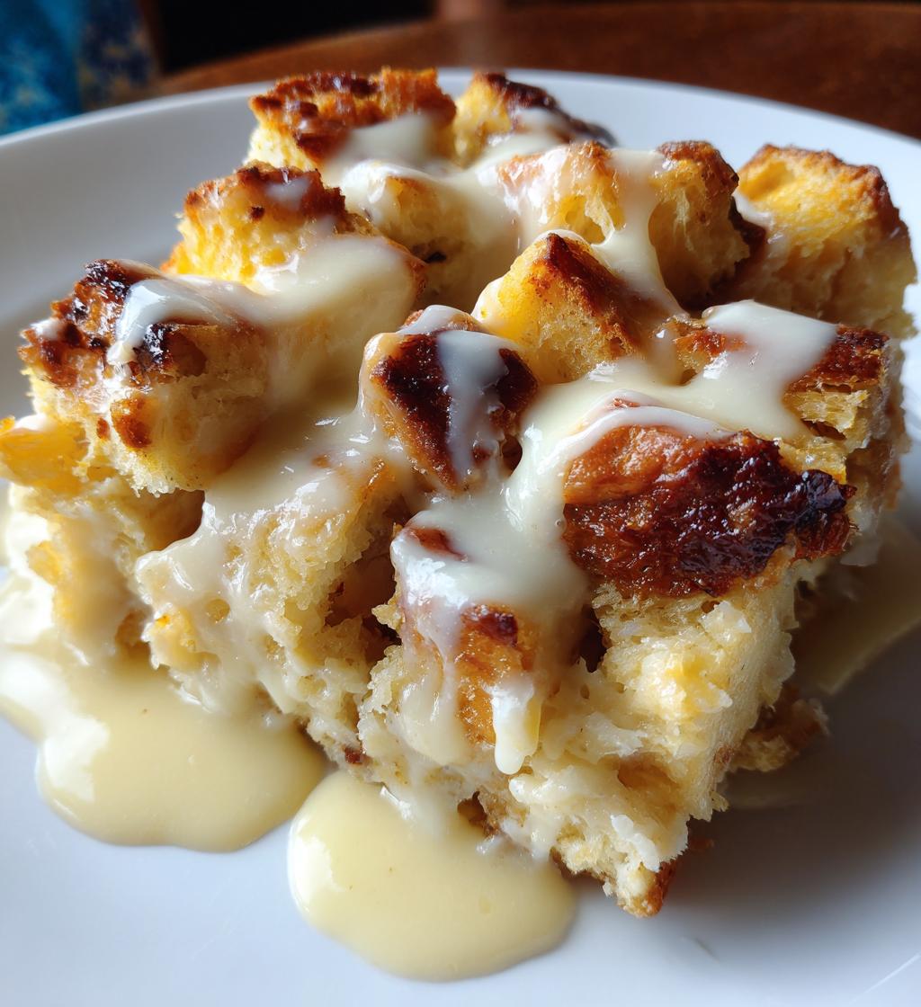custard bread pudding vanilla sauce - detail 1