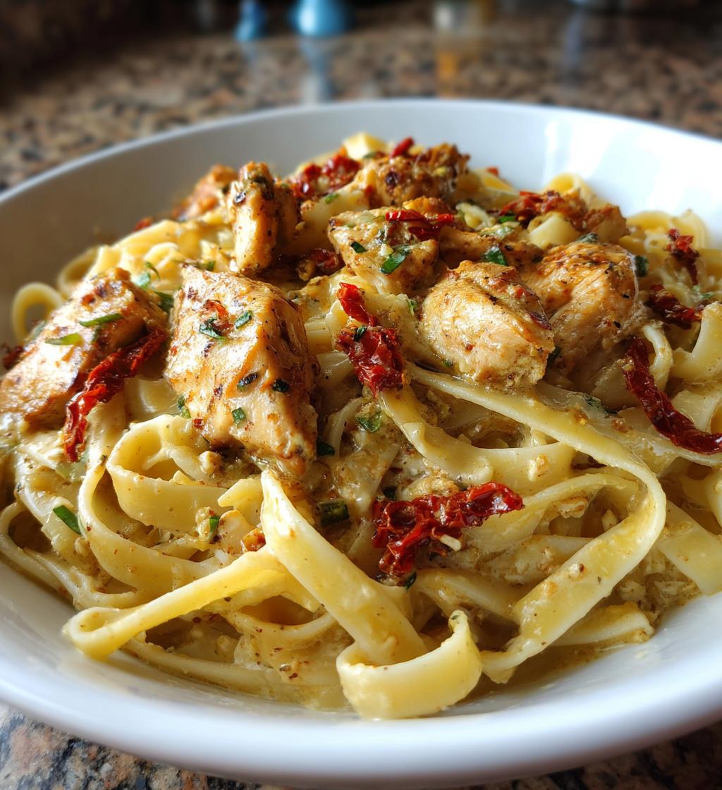 easy tuscan garlic chicken bites sun dried tomato cajun alfredo pasta recipe - detail 1