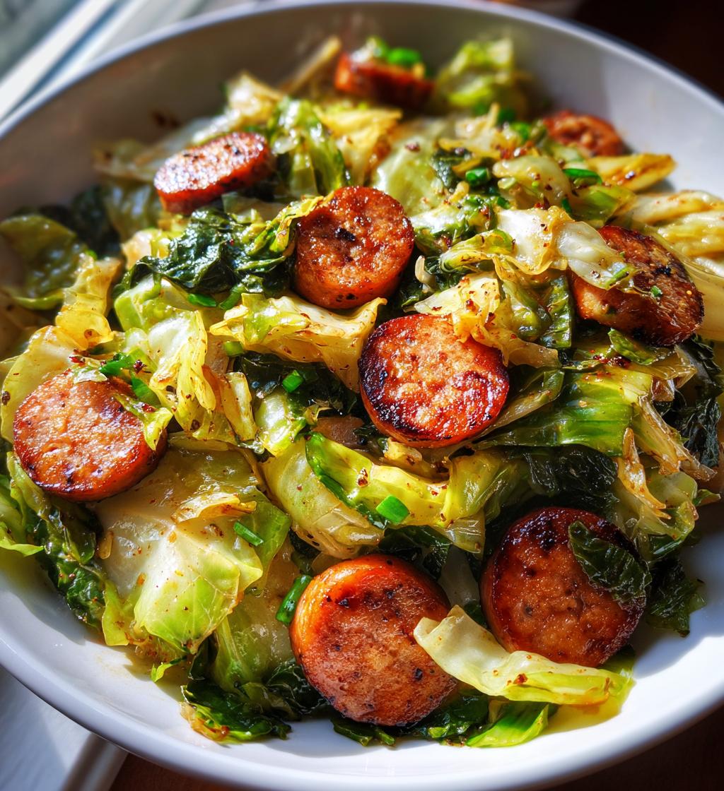 fried cabbage with shrimp sausage