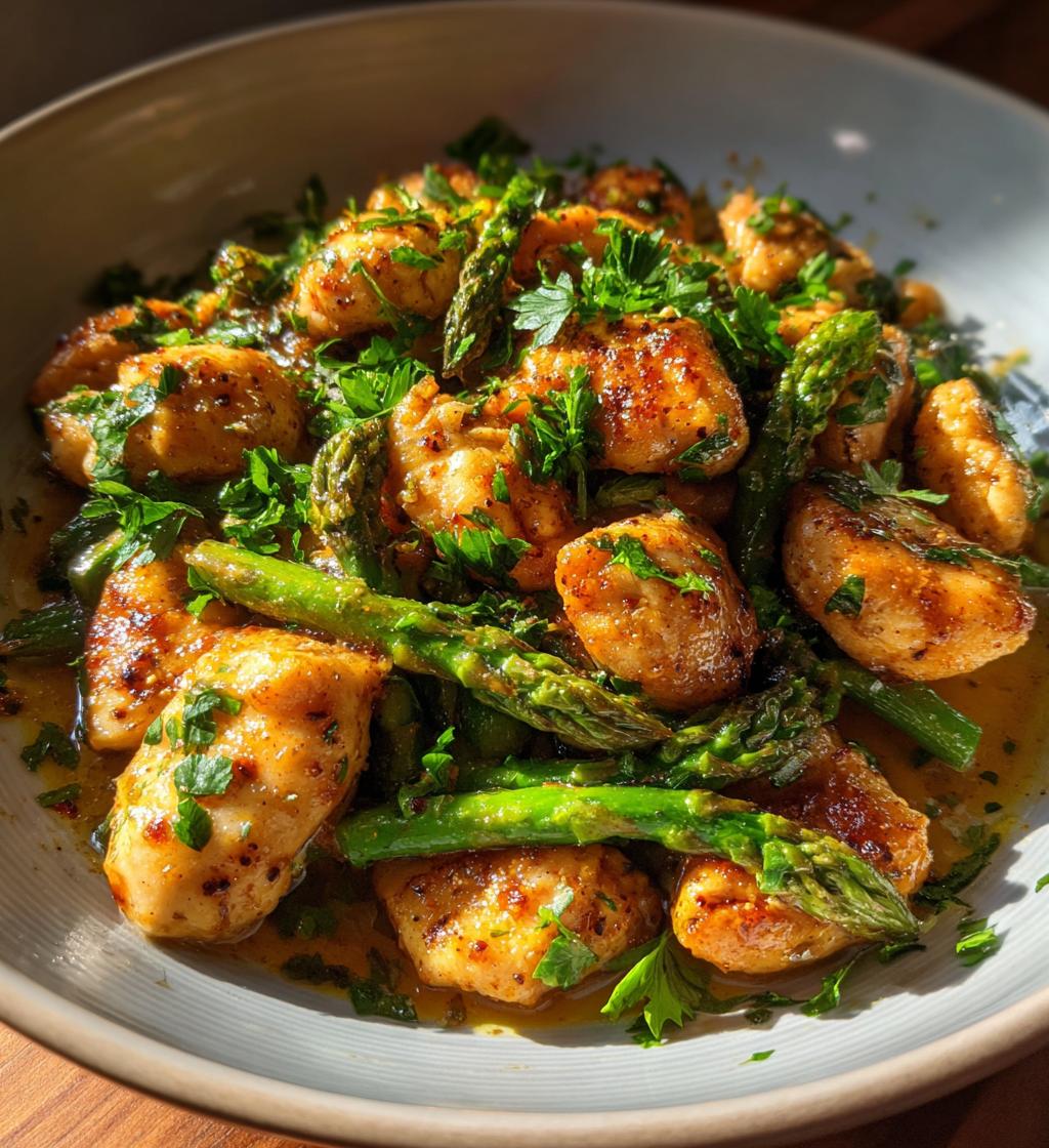 garlic butter chicken bites and asparagus - detail 1