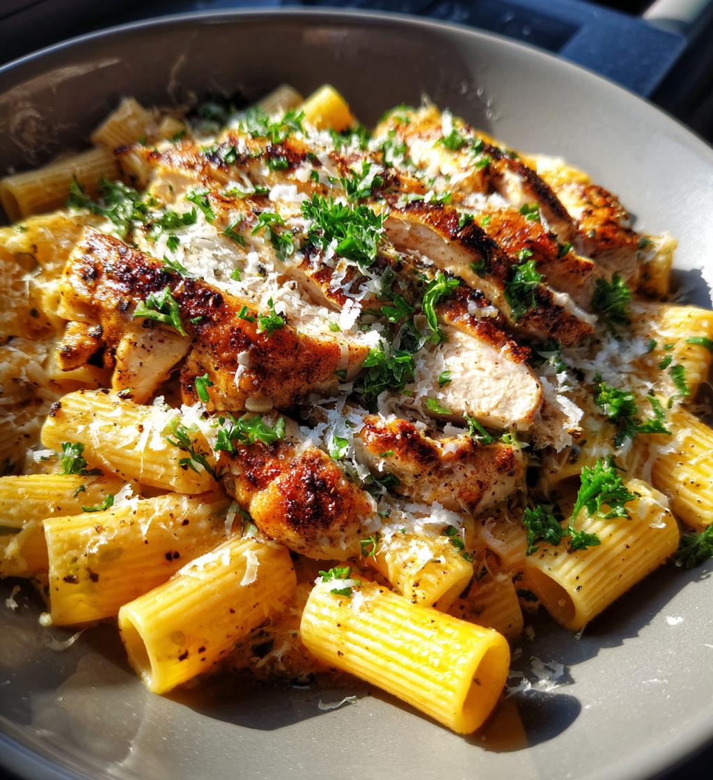 garlic butter chicken with rigatoni and parmesan - detail 1
