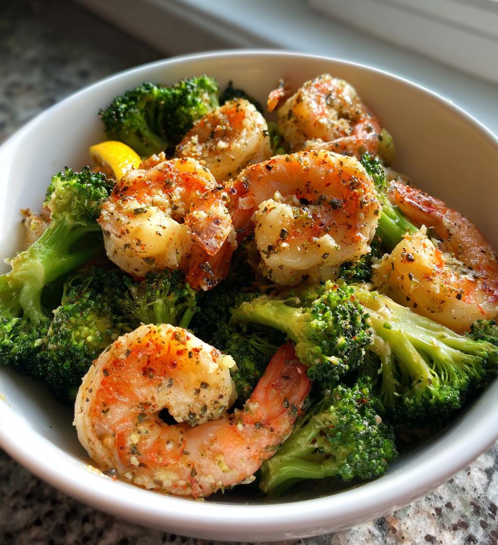 garlic butter shrimp and broccoli - detail 1