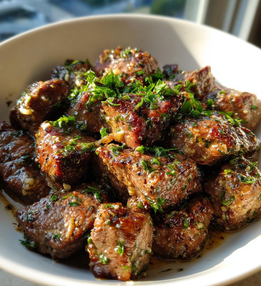 garlic butter steak bites with parmesan cream sauce - detail 1