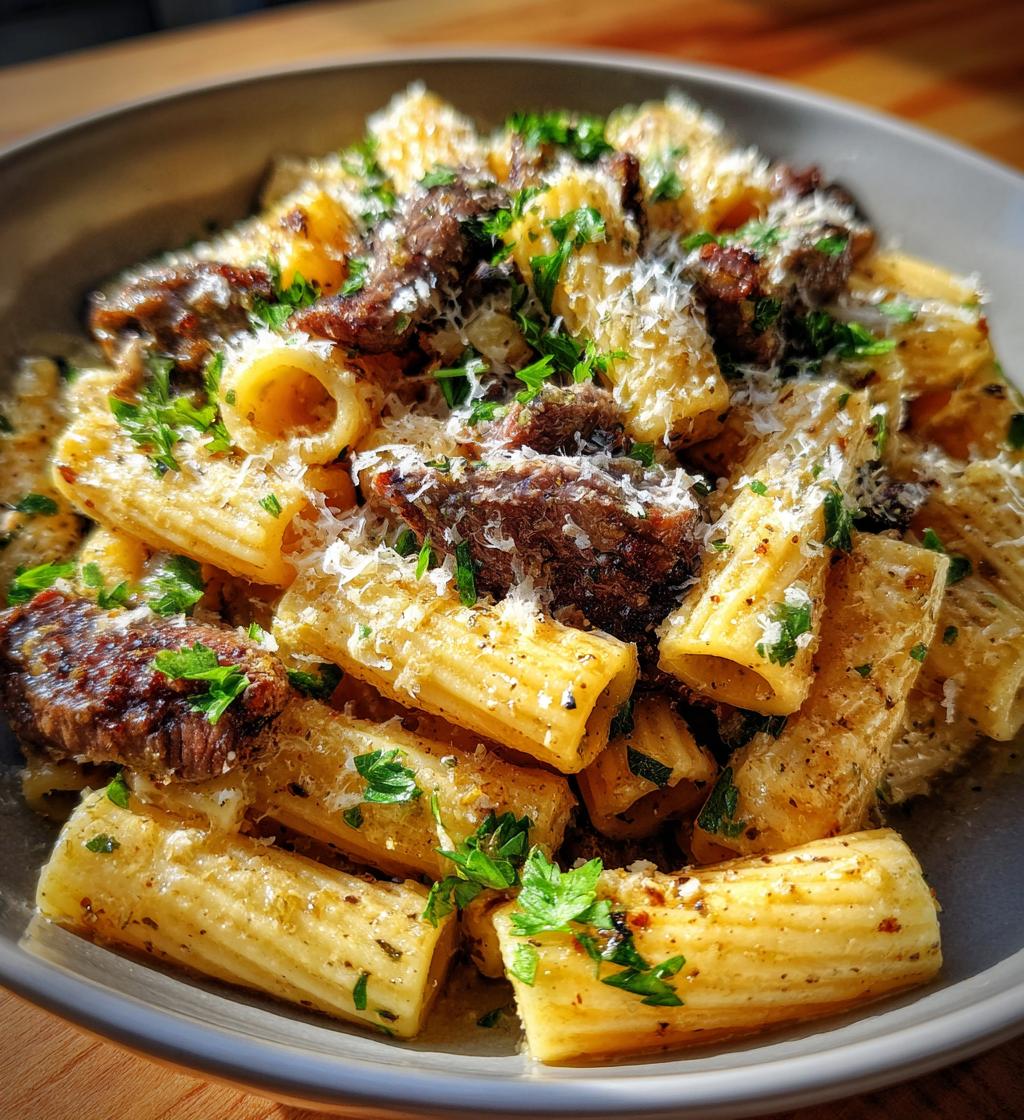garlic butter steak parmesan rigatoni - detail 1