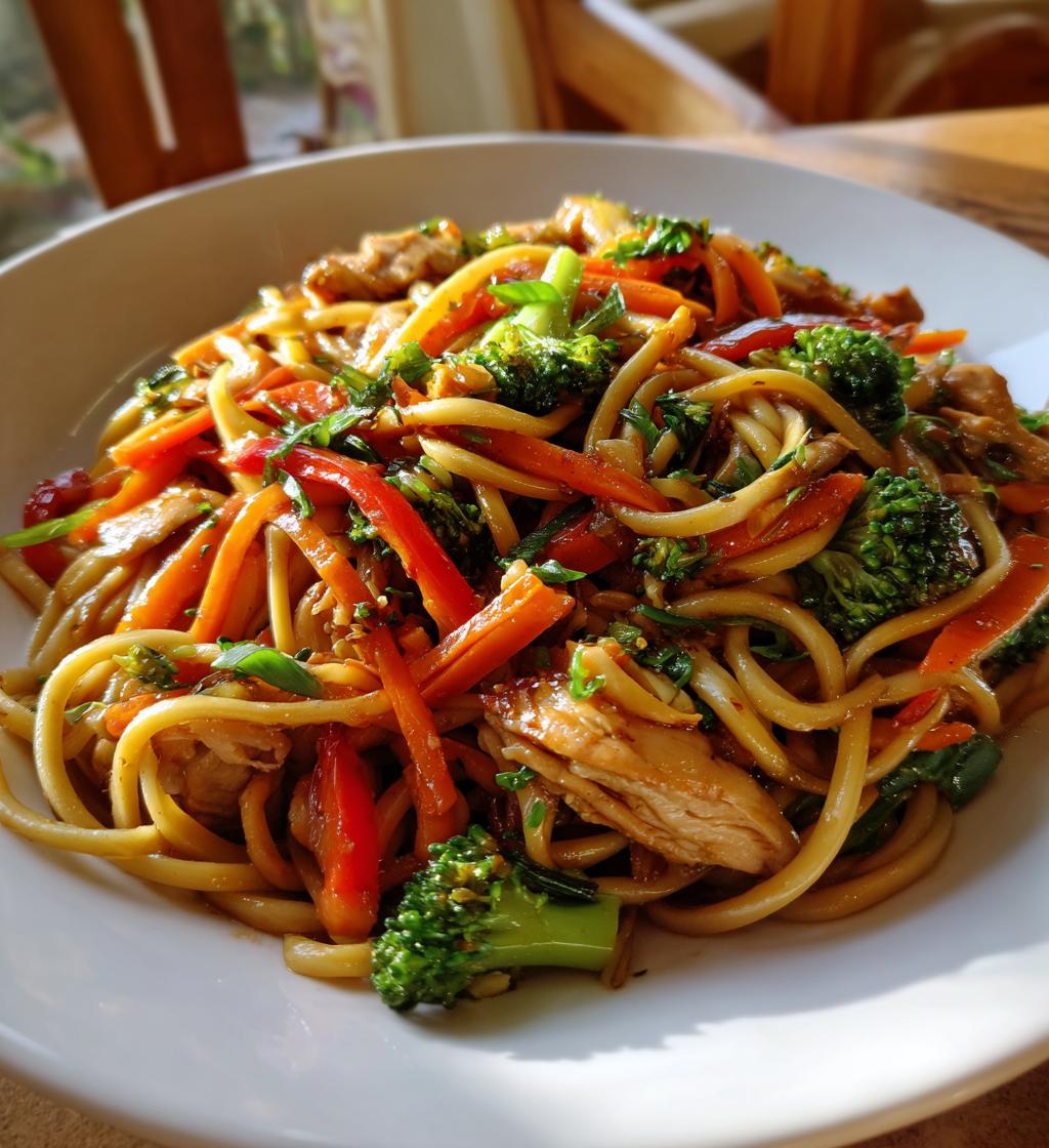 garlic chicken lo mein sauteed vegetables