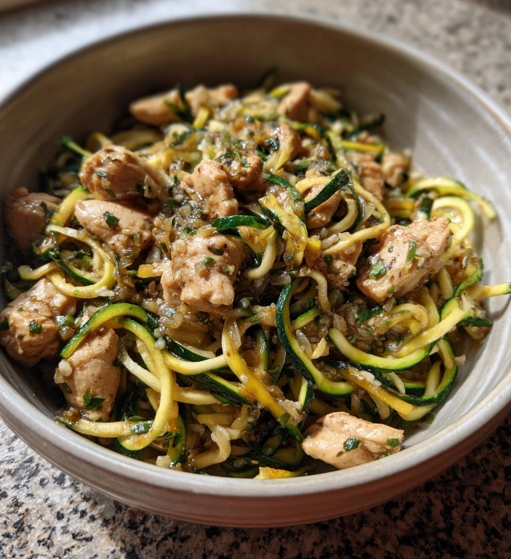garlic chicken zucchini noodles stir fry - detail 1