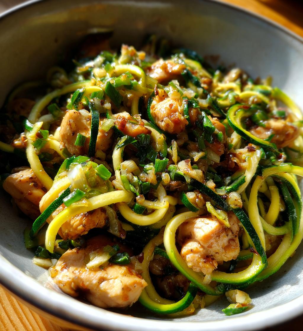 garlic chicken zucchini noodles stir fry