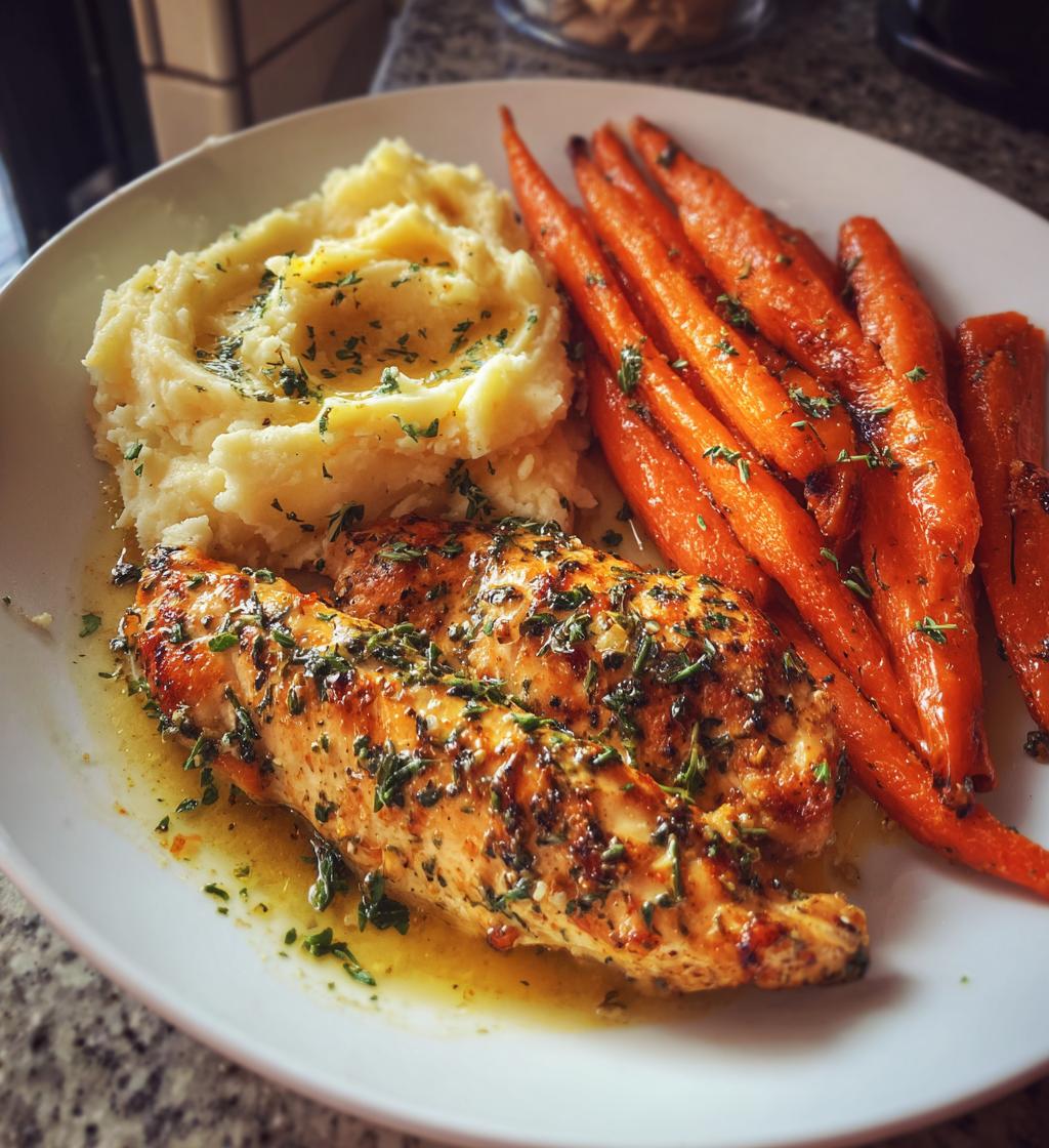 garlic herb chicken with creamy mash roasted carrots - detail 1