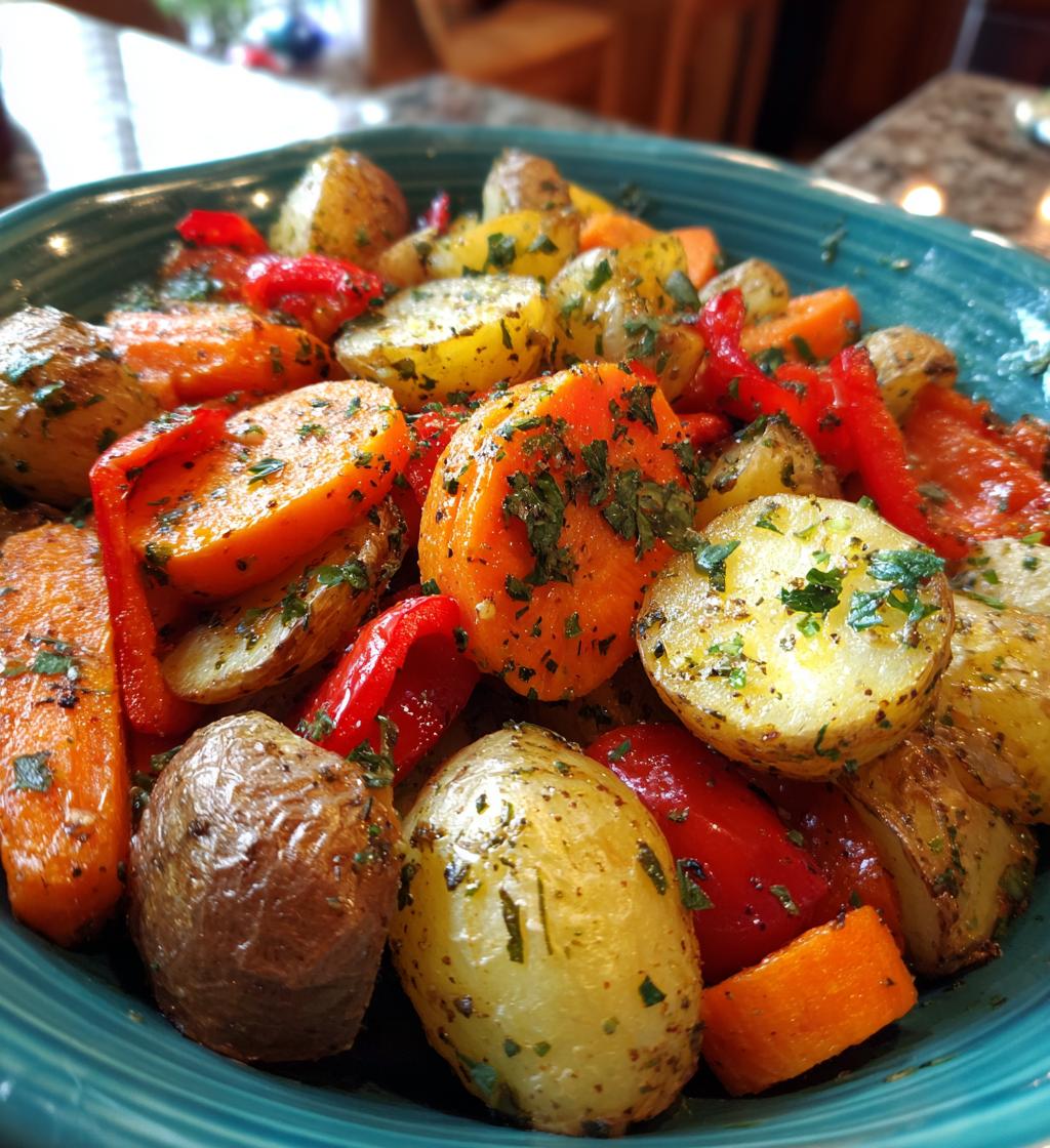 garlic herb roasted potatoes and veggies