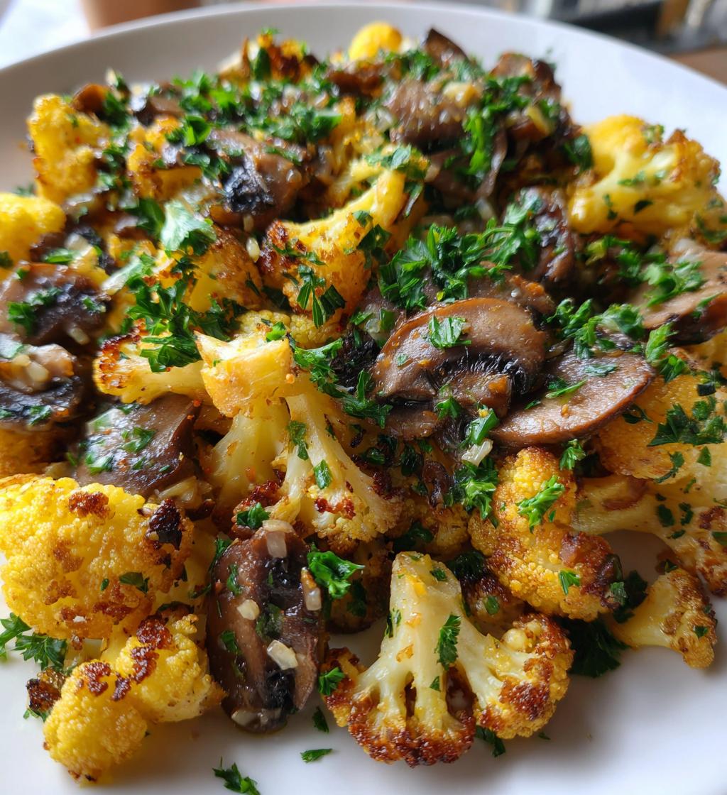 garlic mushroom cauliflower skillet - detail 1