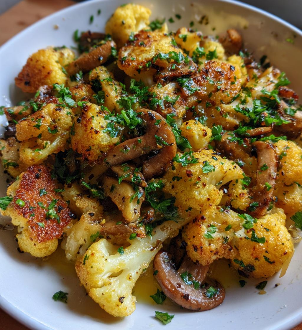 garlic mushroom cauliflower skillet