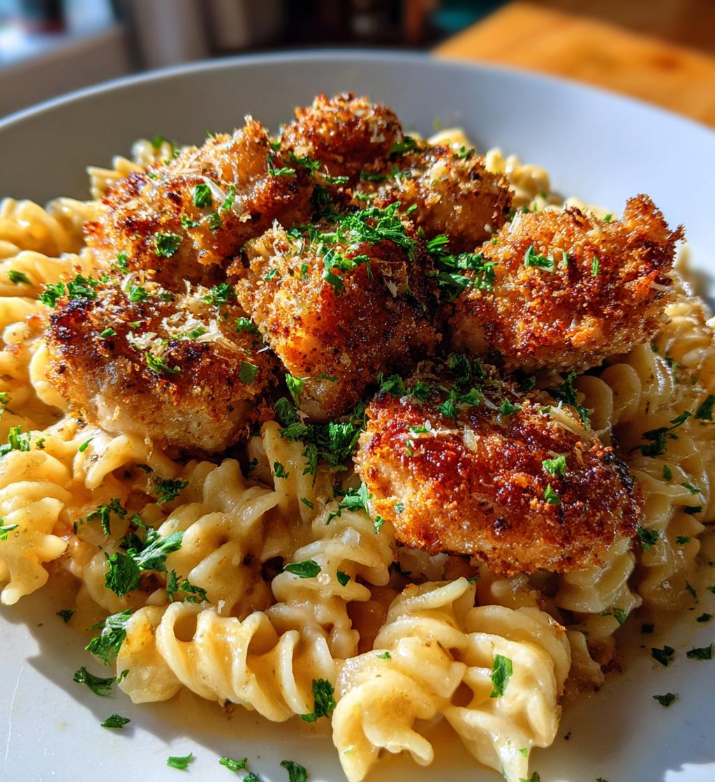 garlic parmesan chicken bites with creamy rotini - detail 1