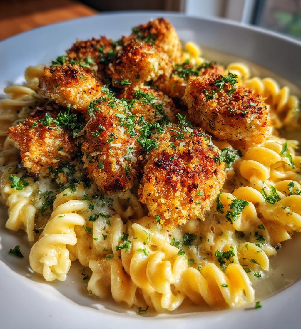 garlic parmesan chicken bites with creamy rotini - detail 1