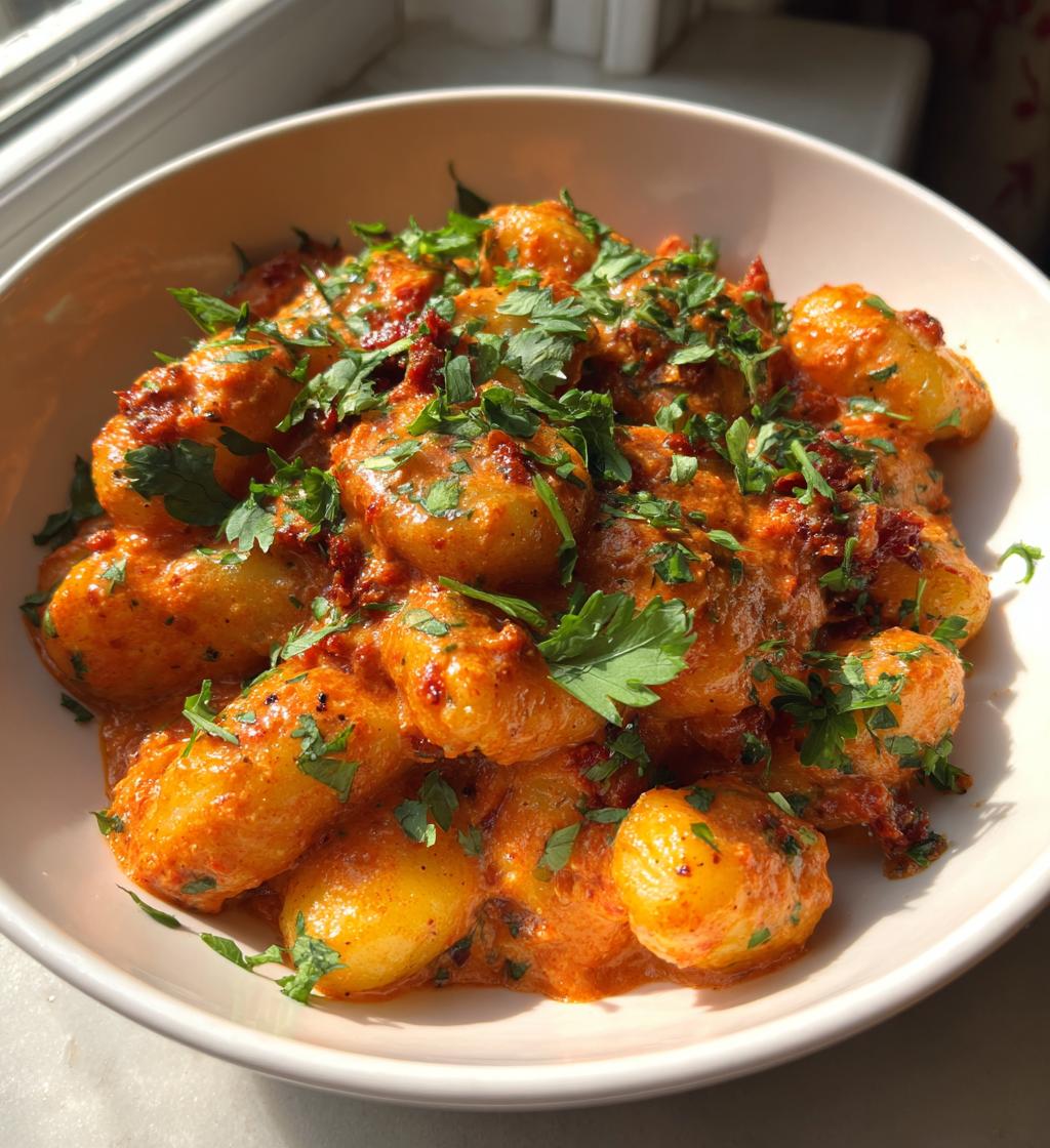 gnocchi with chorizo and creamy harissa sauce - detail 1