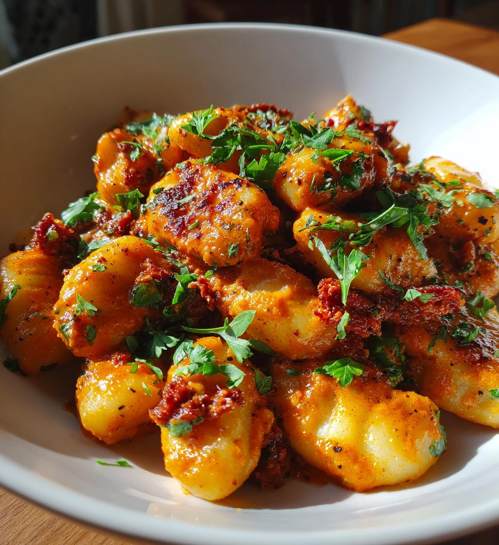 gnocchi with chorizo and creamy harissa sauce
