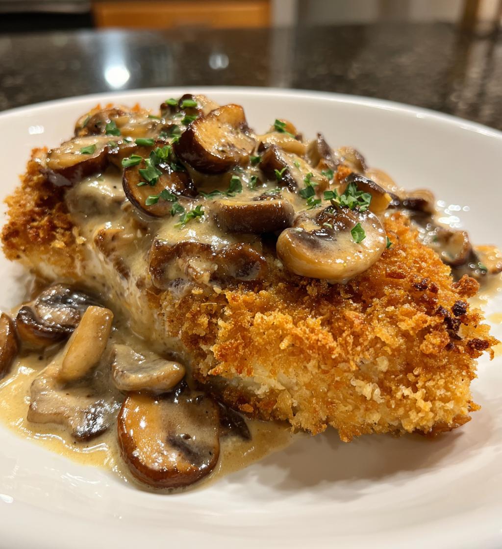 golden crispy chicken with parmesan mushroom sauce - detail 1