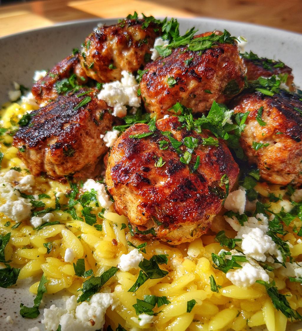 greek chicken meatballs with lemon orzo - detail 1