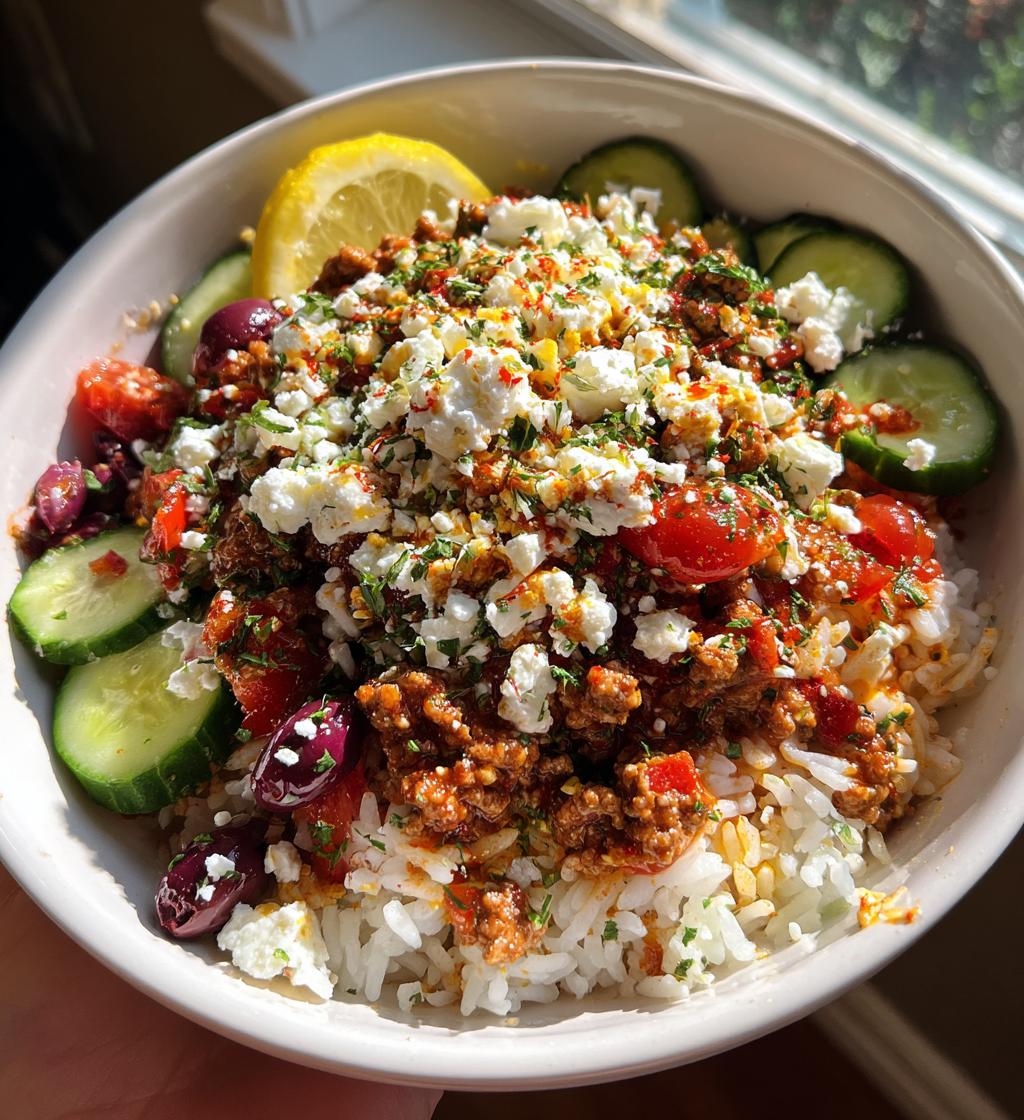 greek ground turkey rice bowl - detail 1