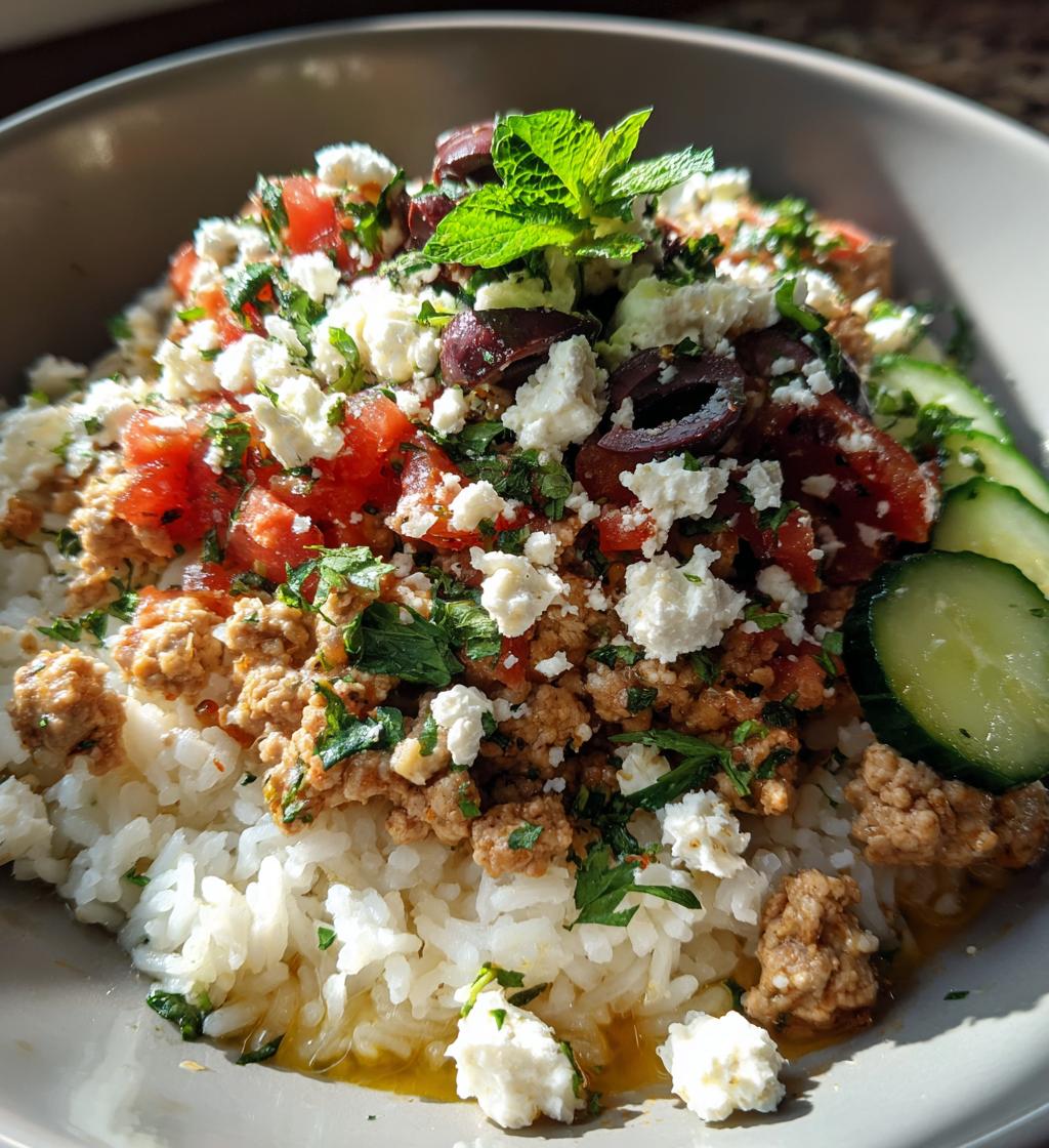 greek ground turkey rice bowl